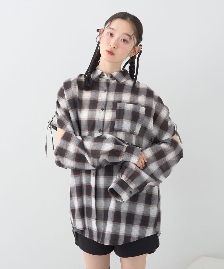 earth music&ecology「2wayショルダードロストリボンチェックシャツ」|シャツ・ブラウス|