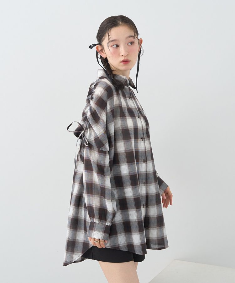 earth music&ecology「2wayショルダードロストリボンチェックシャツ」|シャツ・ブラウス|