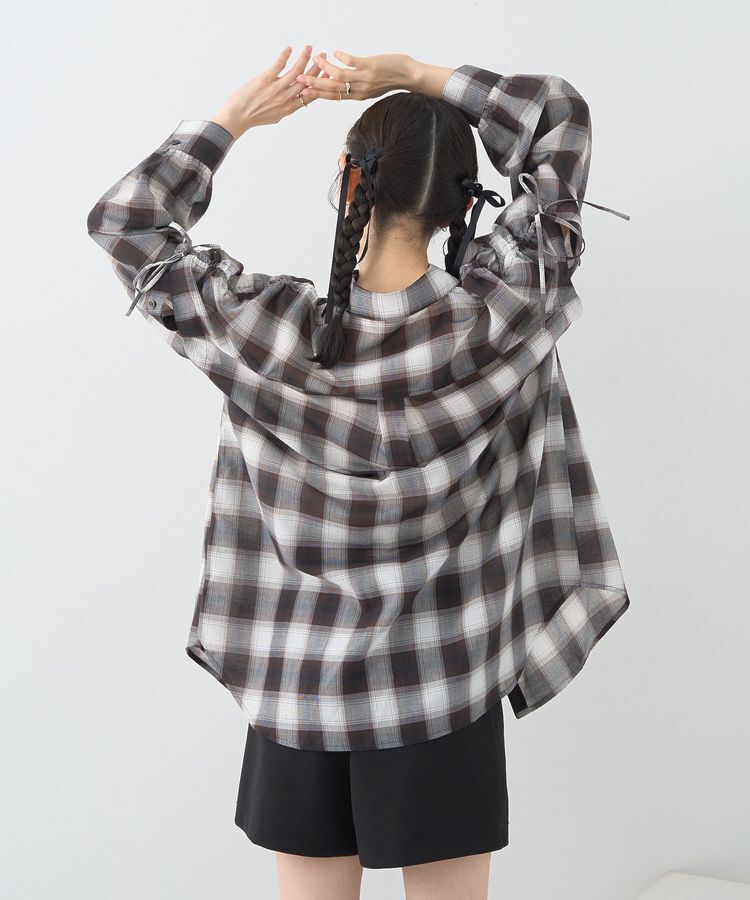 earth music&ecology「2wayショルダードロストリボンチェックシャツ」|シャツ・ブラウス|