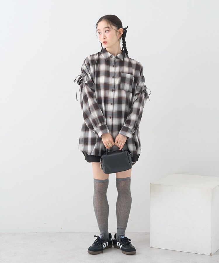 earth music&ecology「2wayショルダードロストリボンチェックシャツ」|シャツ・ブラウス|