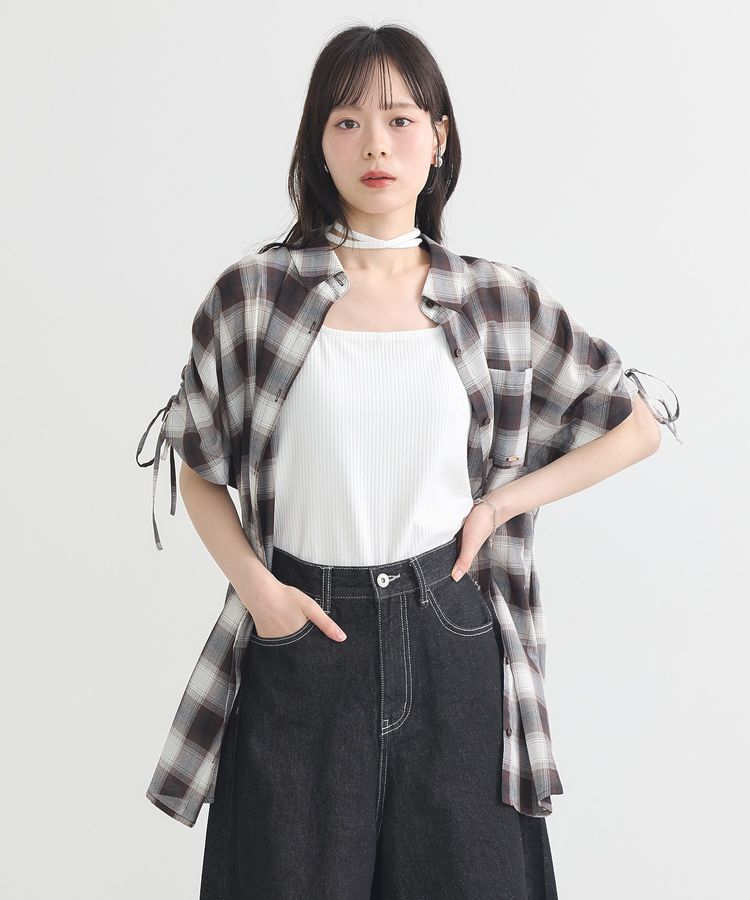 earth music&ecology「2wayショルダードロストリボンチェックシャツ」|シャツ・ブラウス|
