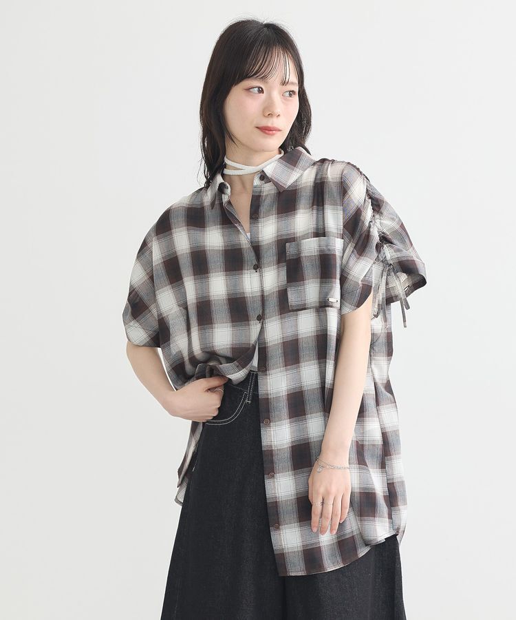 earth music&ecology「2wayショルダードロストリボンチェックシャツ」|シャツ・ブラウス|