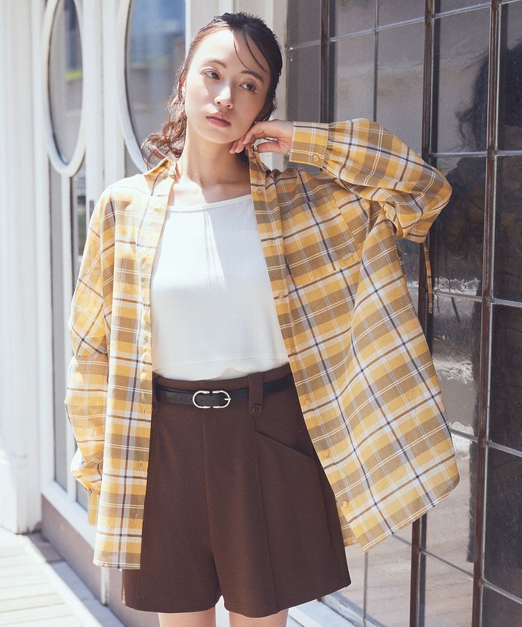 earth music&ecology「2wayショルダードロストリボンチェックシャツ」|シャツ・ブラウス|Yellow