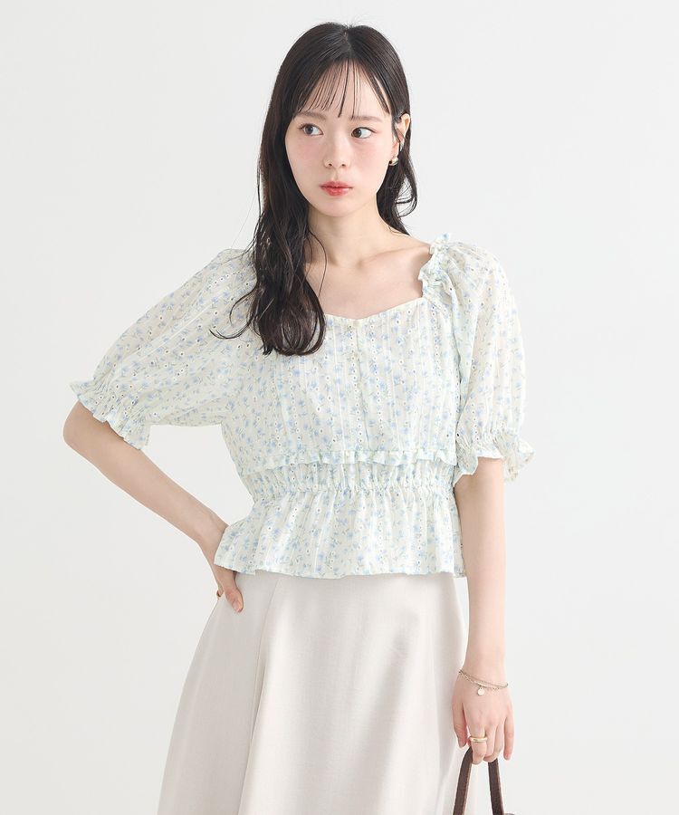 earth music&ecology「フラワー刺繍フリルヘムブラウス」|シャツ・ブラウス|