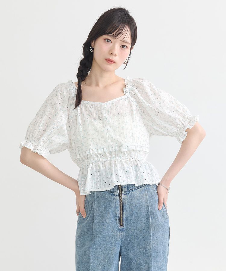 earth music&ecology「フラワー刺繍フリルヘムブラウス」|シャツ・ブラウス|