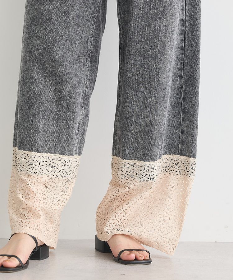 earth music&ecology「裾レースデニムパンツ」|デニム|