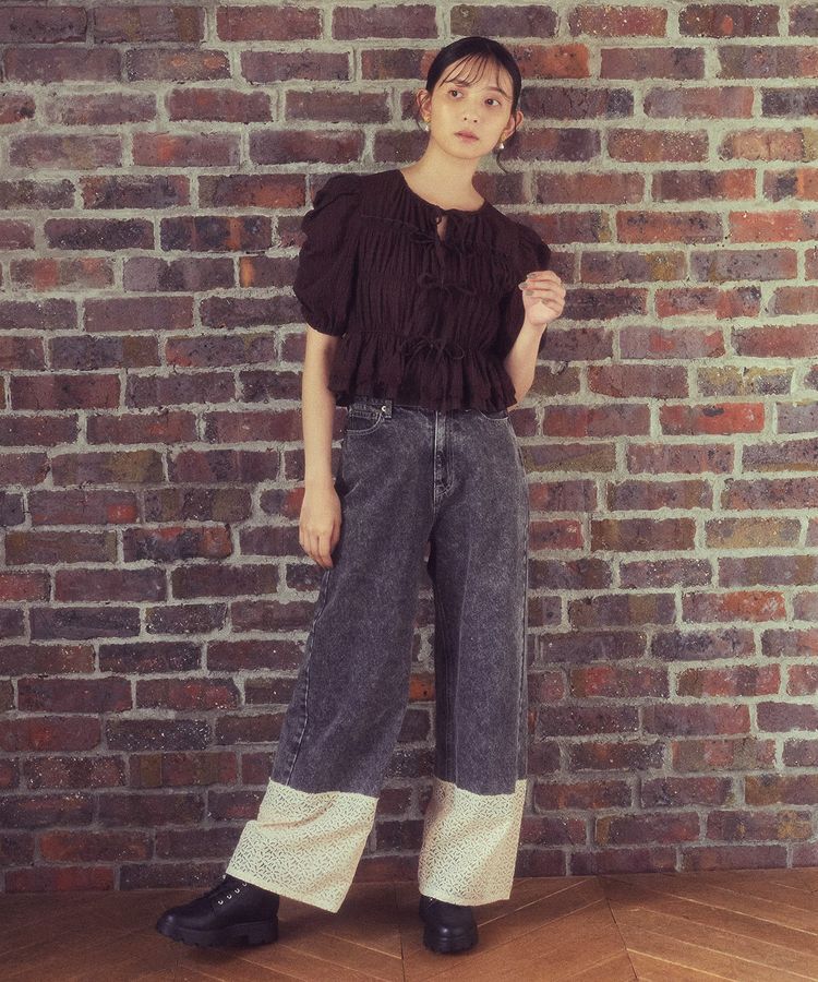 earth music&ecology「裾レースデニムパンツ」|デニム|