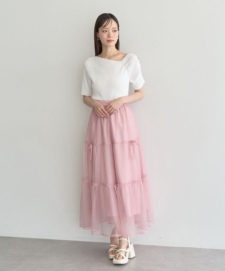 earth music&ecology「リボンチュールティアードスカート」|フレア|