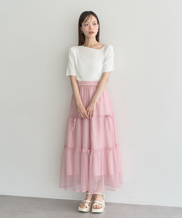 earth music&ecology「リボンチュールティアードスカート」|フレア|