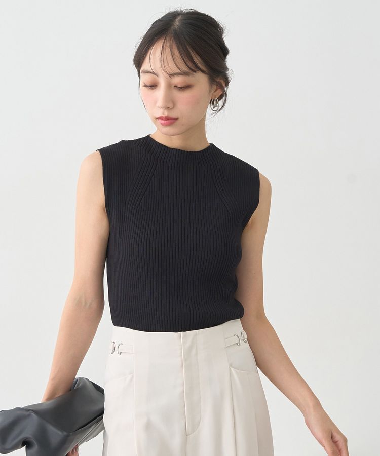 earth music&ecology「ランダムリブボトルネックノースリーブニット」|ニット・セーター|