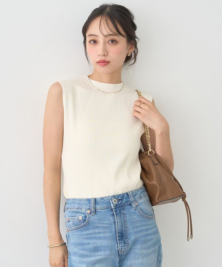 earth music&ecology「ランダムリブボトルネックノースリーブニット」|ニット・セーター|