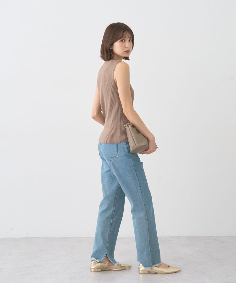 earth music&ecology「ランダムリブボトルネックノースリーブニット」|ニット・セーター|