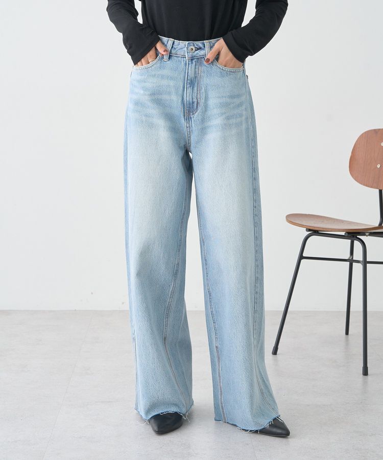 earth music&ecology「セルフカットワイドデニムパンツ」|デニム|
