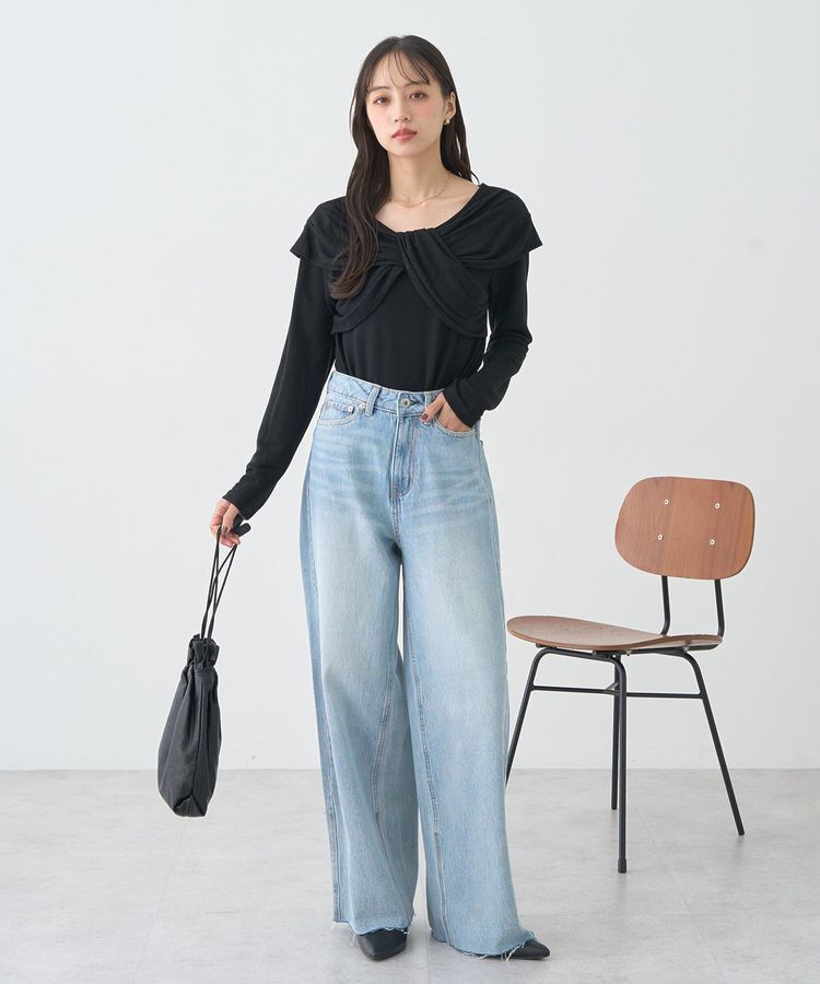 earth music&ecology「セルフカットワイドデニムパンツ」|デニム|