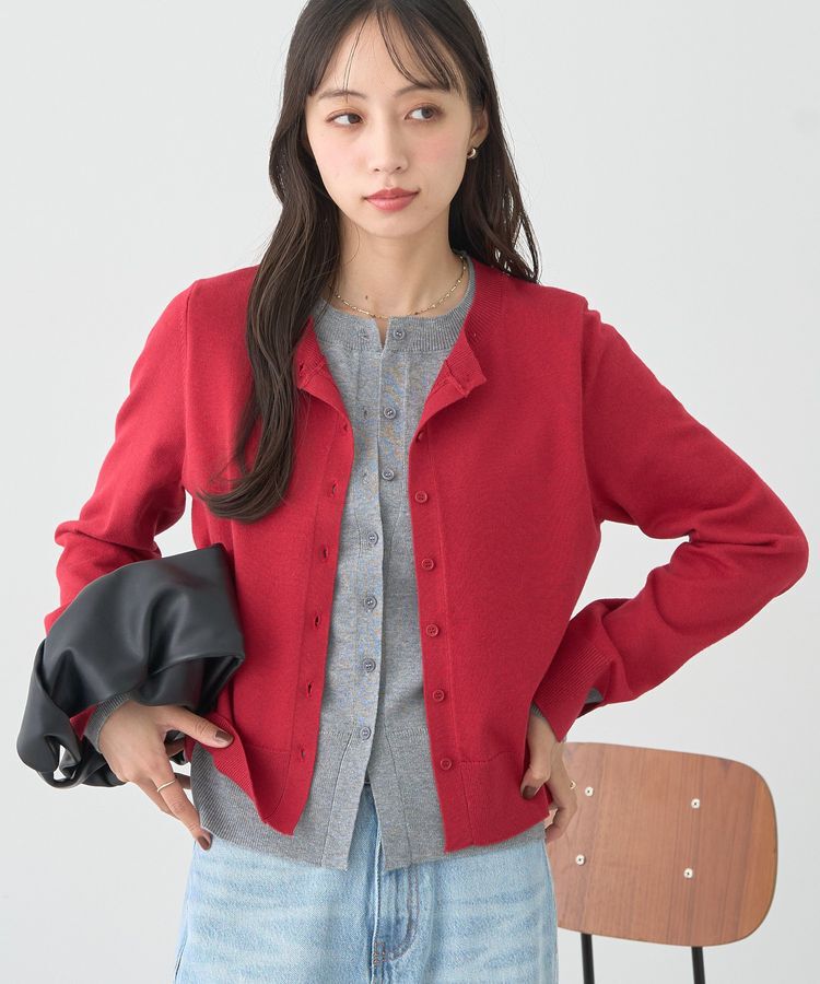 earth music&ecology「バイカラーレイヤード風カーディガン」|カーディガン|Red