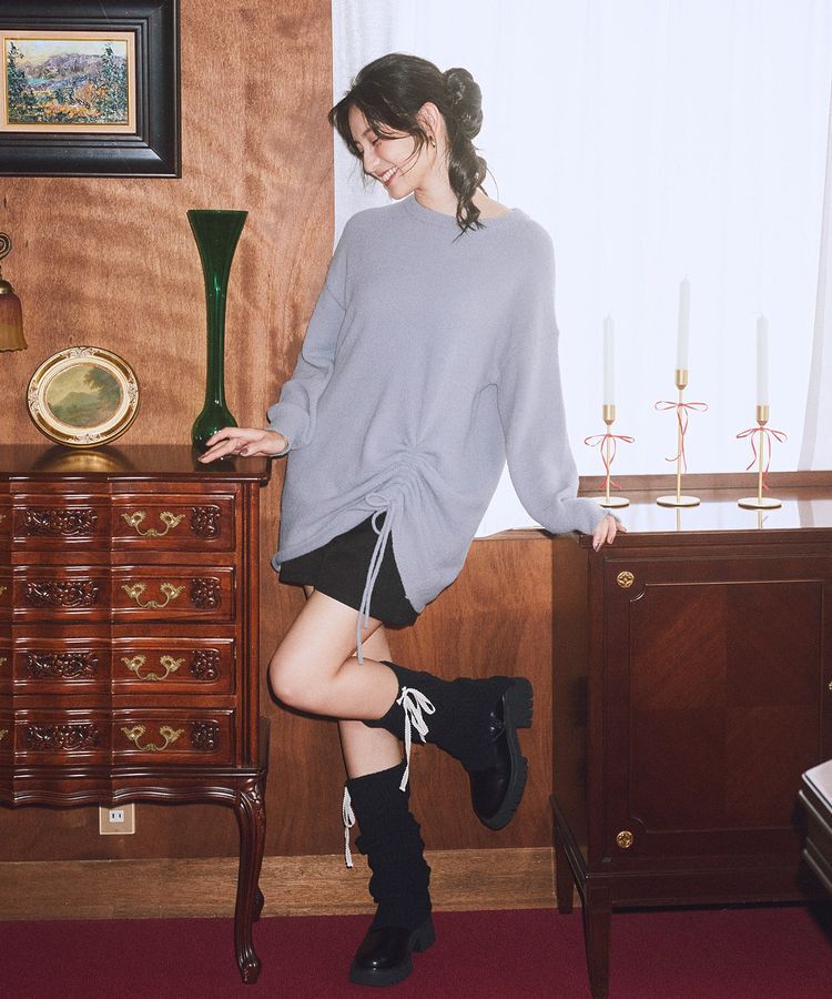 earth music&ecology「パウダーシャギーシャーリングニットミニワンピース」|ワンピース|