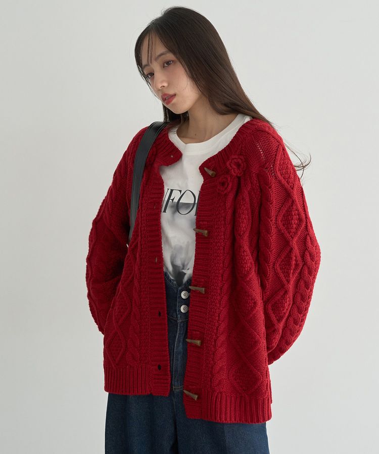 earth music&ecology「フラワーモチーフトグルボタンニットカーディガン」|カーディガン|