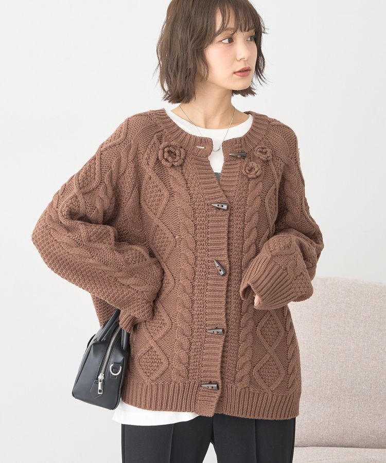 earth music&ecology「フラワーモチーフトグルボタンニットカーディガン」|カーディガン|Brown