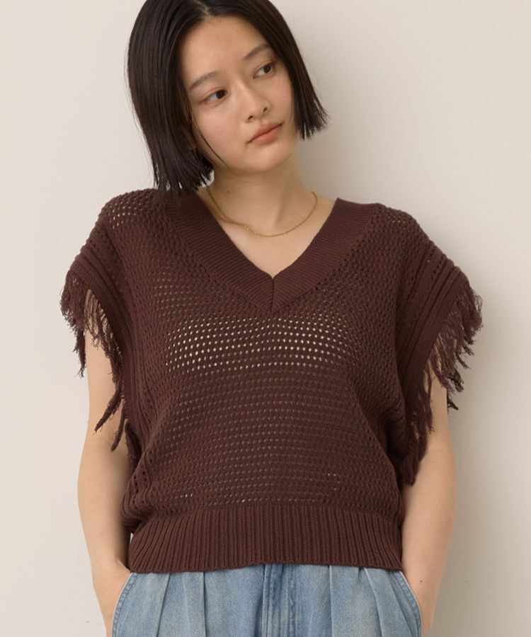 AMERICAN HOLIC「袖フリンジショート丈プルオーバー」|ニット・セーター|Brown