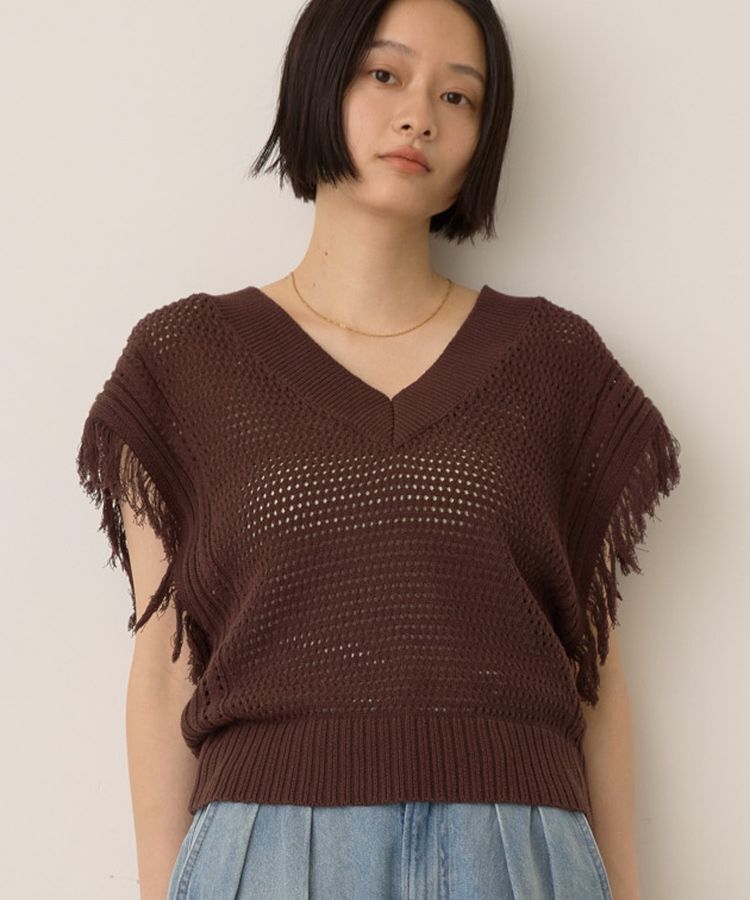 AMERICAN HOLIC「袖フリンジショート丈プルオーバー」|ニット・セーター|