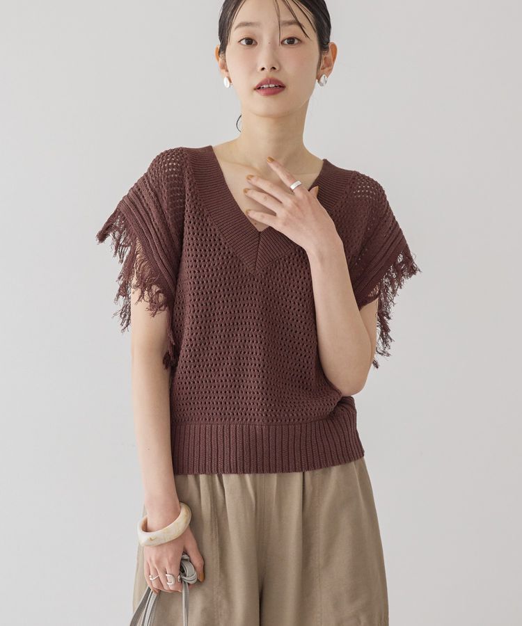 AMERICAN HOLIC「袖フリンジショート丈プルオーバー」|ニット・セーター|