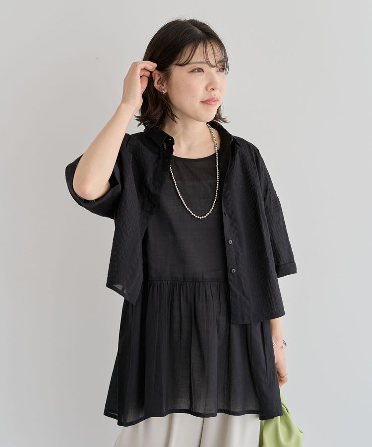 Green Parks「インド綿 SET2点 ギャザーシャツ+布帛インナー」|シャツ・ブラウス|