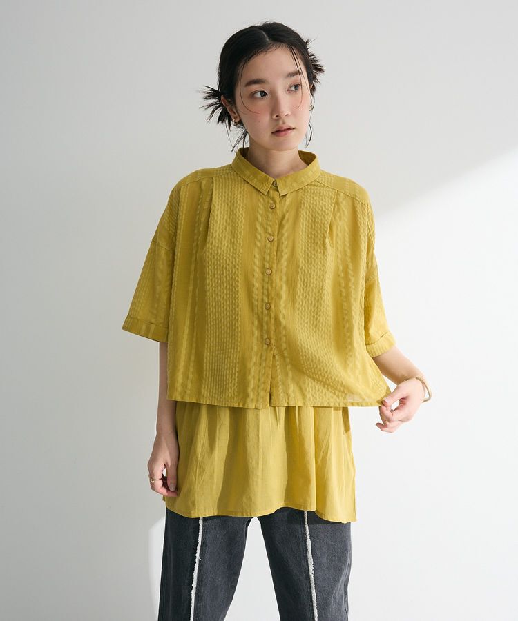 Green Parks「インド綿 SET2点 ギャザーシャツ+布帛インナー」|シャツ・ブラウス|Pistachio