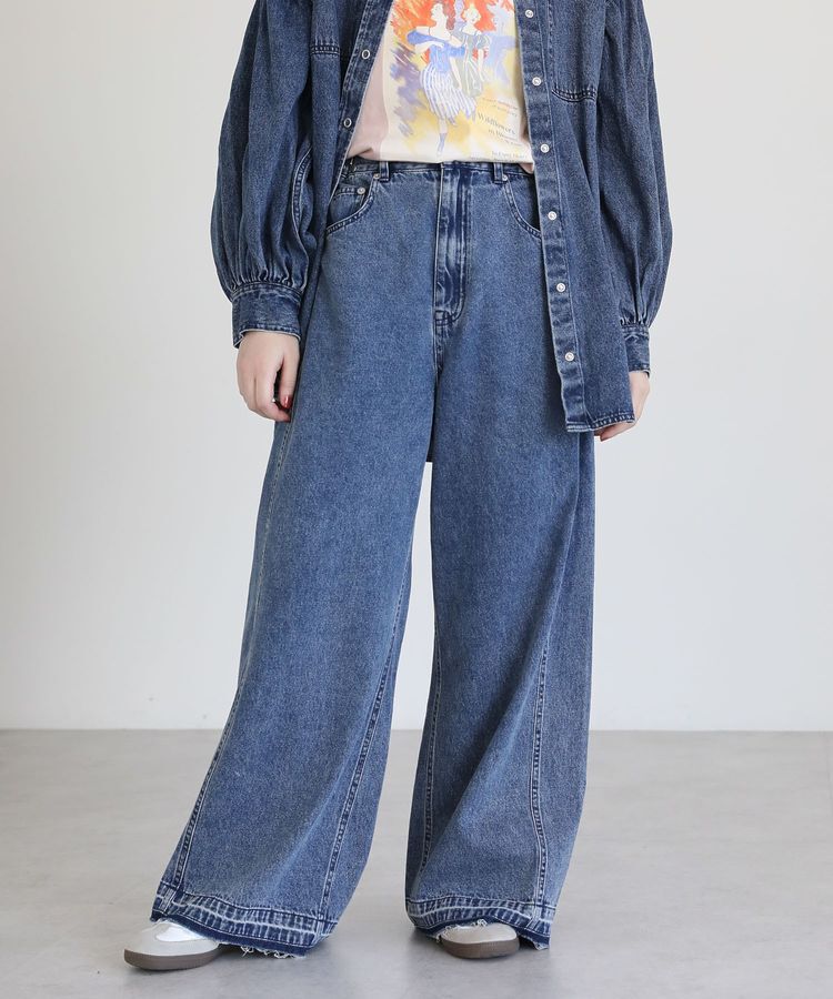 Green Parks「・SUGAR SPOON タックデニムワイドパンツ」|デニム|Indigo