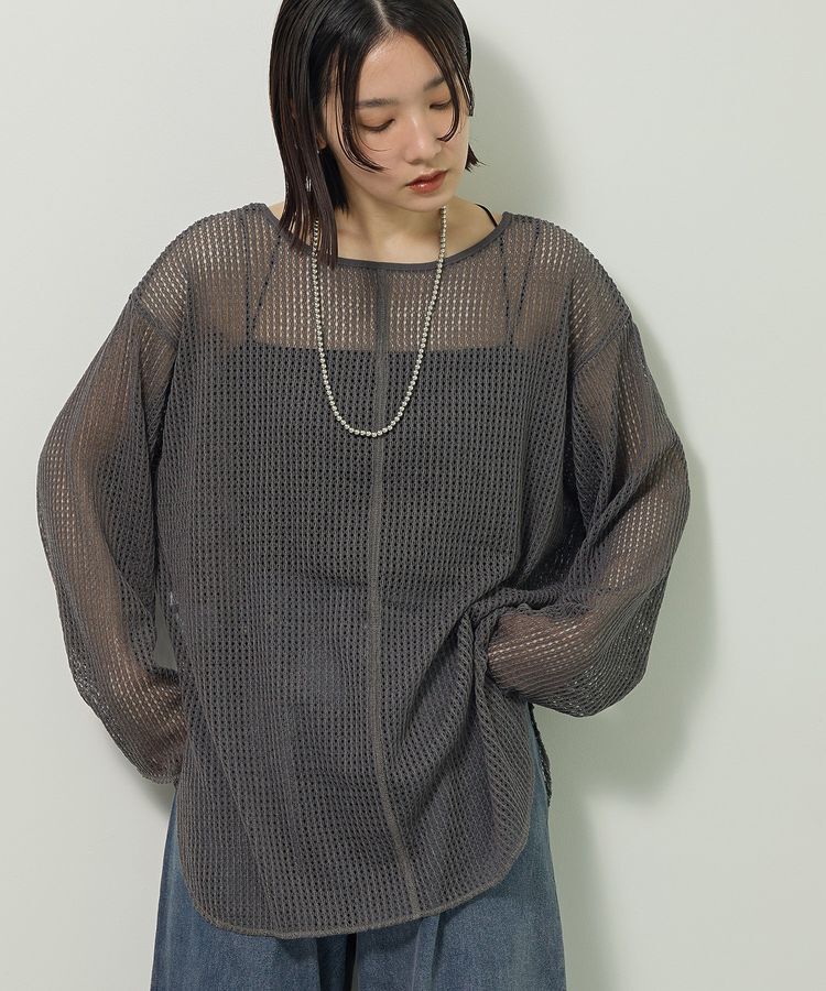 Green Parks「メッシュ長袖ゆるカットプルオーバー」|Tシャツ・カットソー|Dark Gray