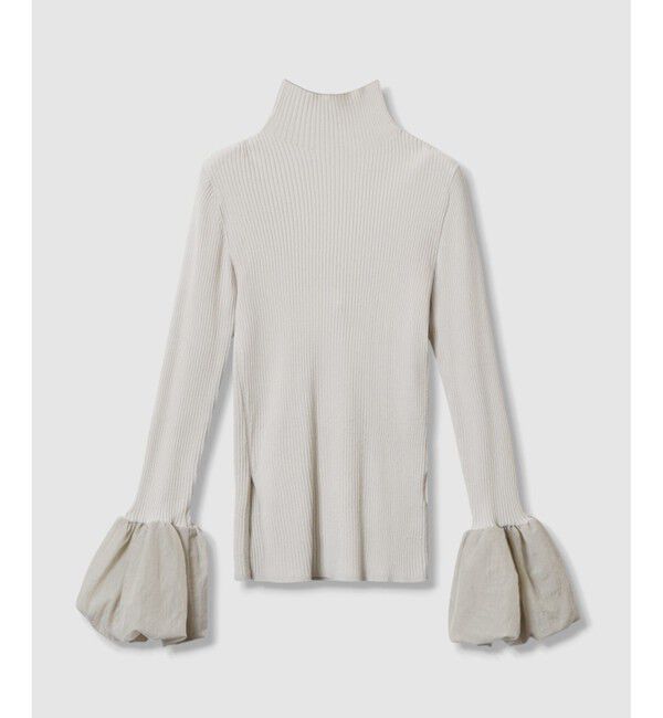 allureville「タフタバルーンスリーブコンビプルオーバー」|ニット・セーター|ライトグレー