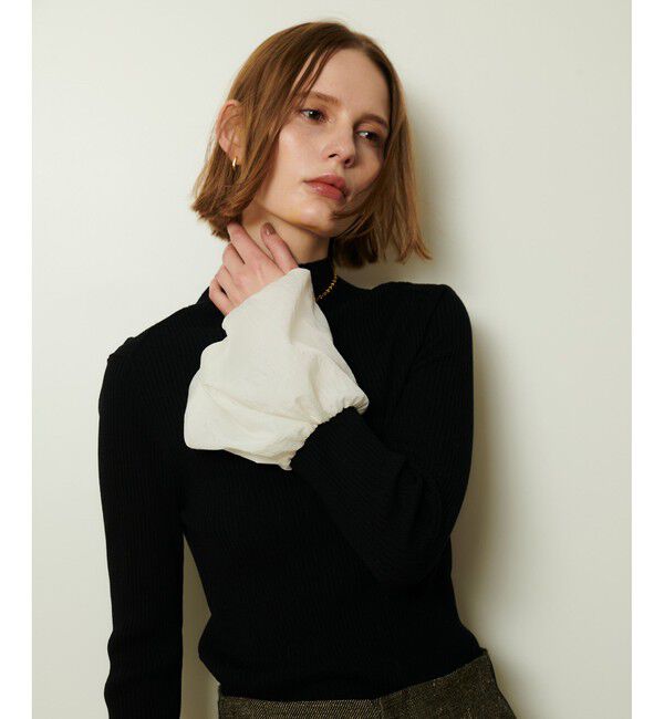 allureville「タフタバルーンスリーブコンビプルオーバー」|ニット・セーター|