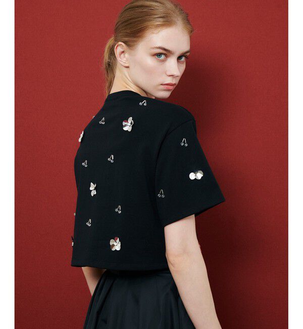 LOULOU WILLOUGHBY「【LOULOU WILLOUGHBY】スパンコールＴシャツ」|Tシャツ・カットソー|ブラック