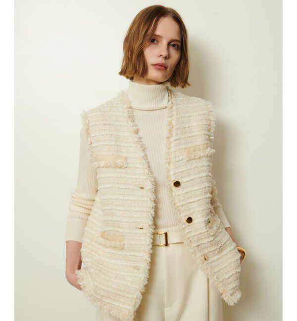 allureville「ジオリカツィードフリンジジレ」|ベスト・ジレ|アイボリー