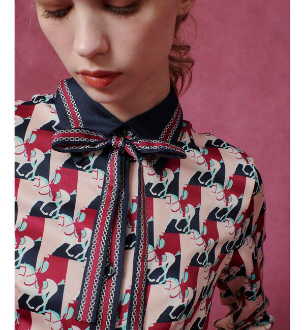 LOULOU WILLOUGHBY「【LOULOU WILLOUGHBY】ホースジオメトリックプリントシャツワンピース」|ワンピース|