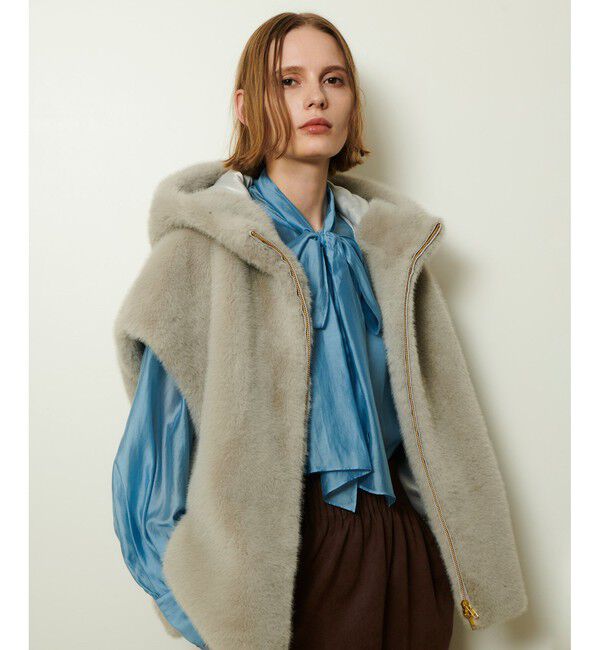 allureville「フェイクミンクファーフーディーブルゾン」|ブルゾン・スタジャン|グレー