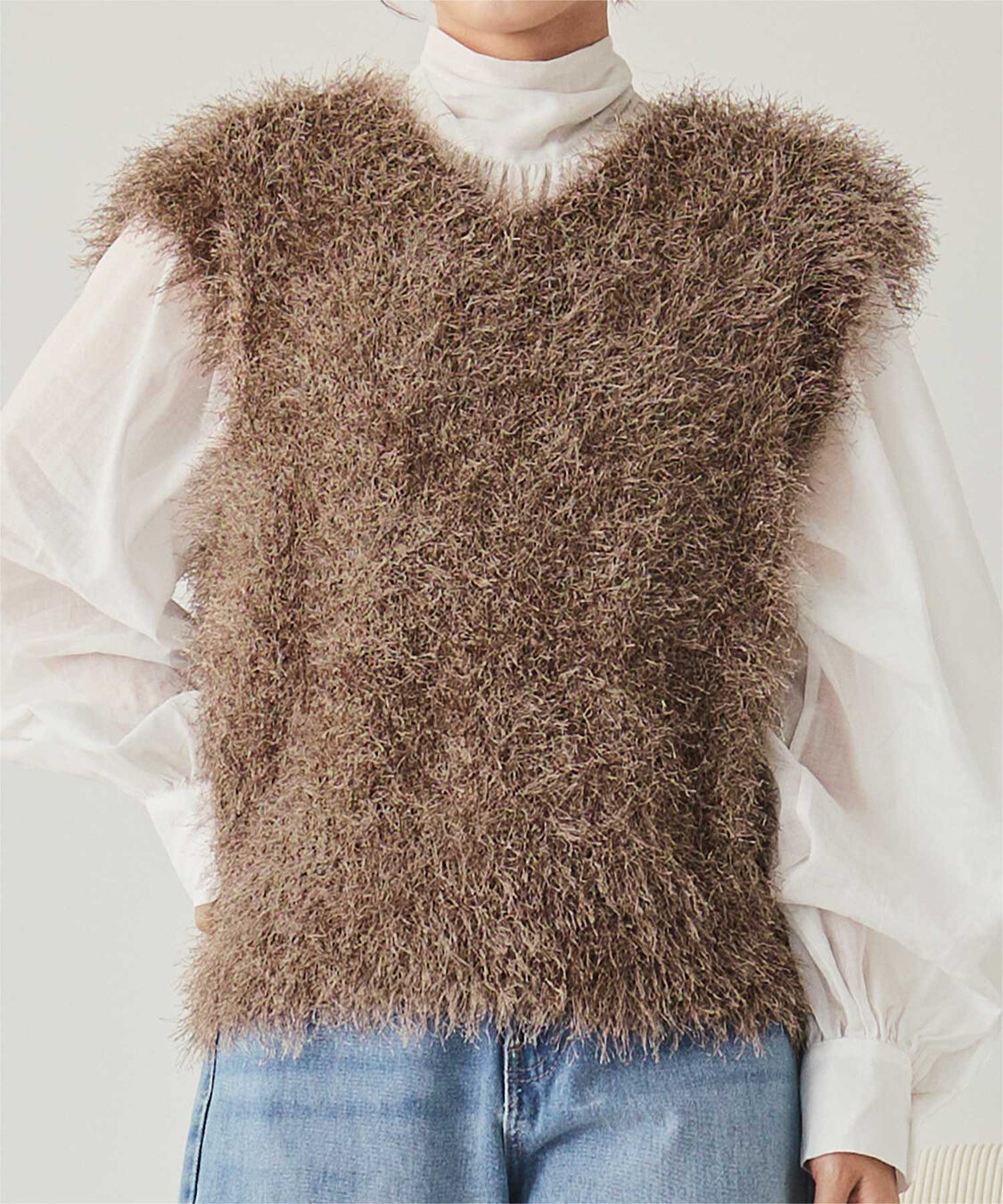 titivate「前後2wayVネックシャギーニットベスト」|ニット・セーター|ブラウン