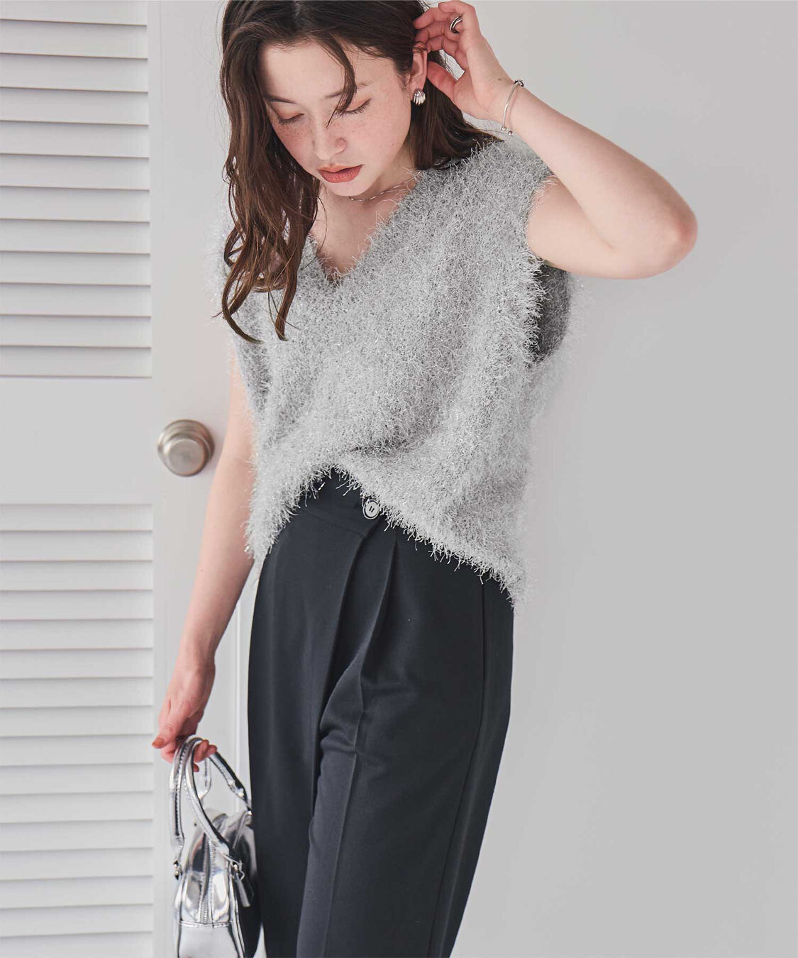 titivate「前後2wayVネックシャギーニットベスト」|ニット・セーター|