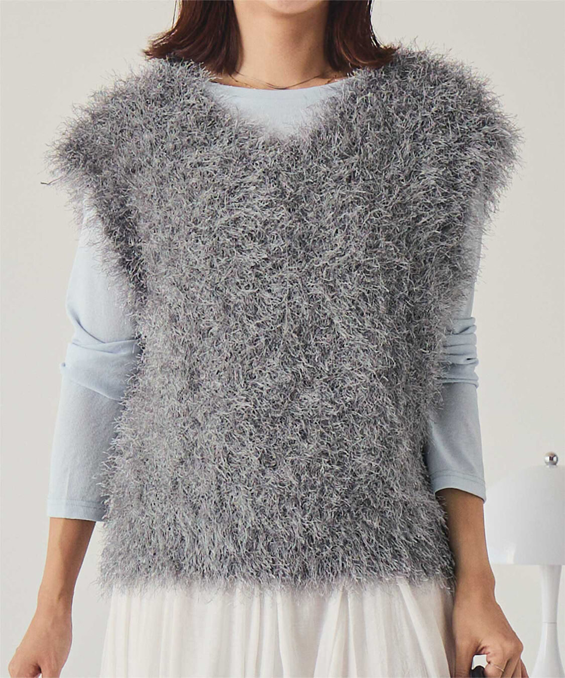 titivate「前後2wayVネックシャギーニットベスト」|ニット・セーター|チャコール