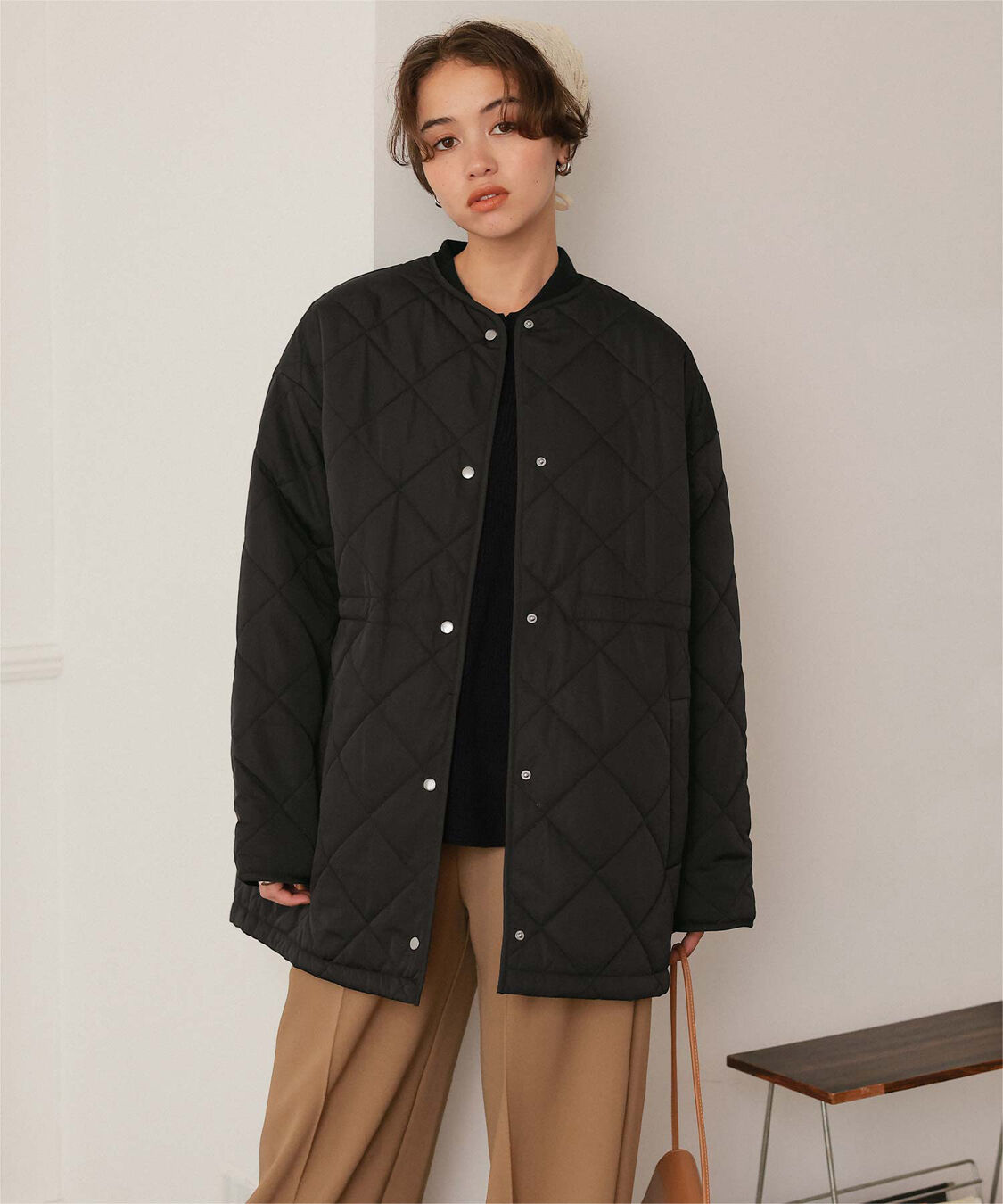 titivate「ウエストドローストリングキルティングジャケット」|ノーカラージャケット|