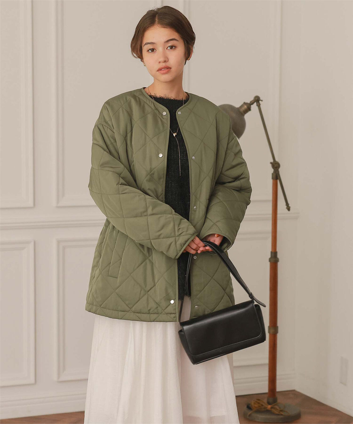 titivate「ウエストドローストリングキルティングジャケット」|ノーカラージャケット|