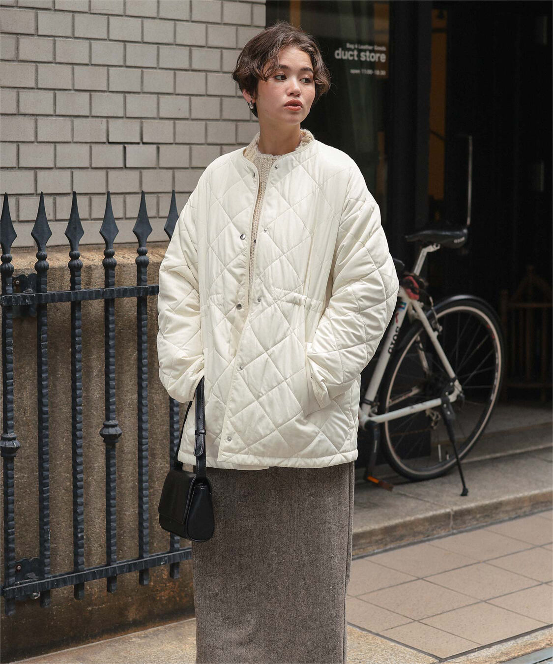 titivate「ウエストドローストリングキルティングジャケット」|ノーカラージャケット|