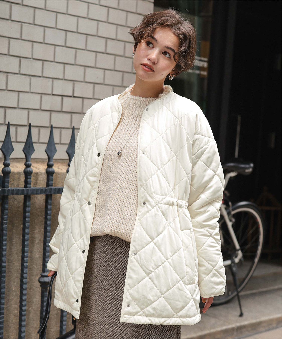 titivate「ウエストドローストリングキルティングジャケット」|ノーカラージャケット|