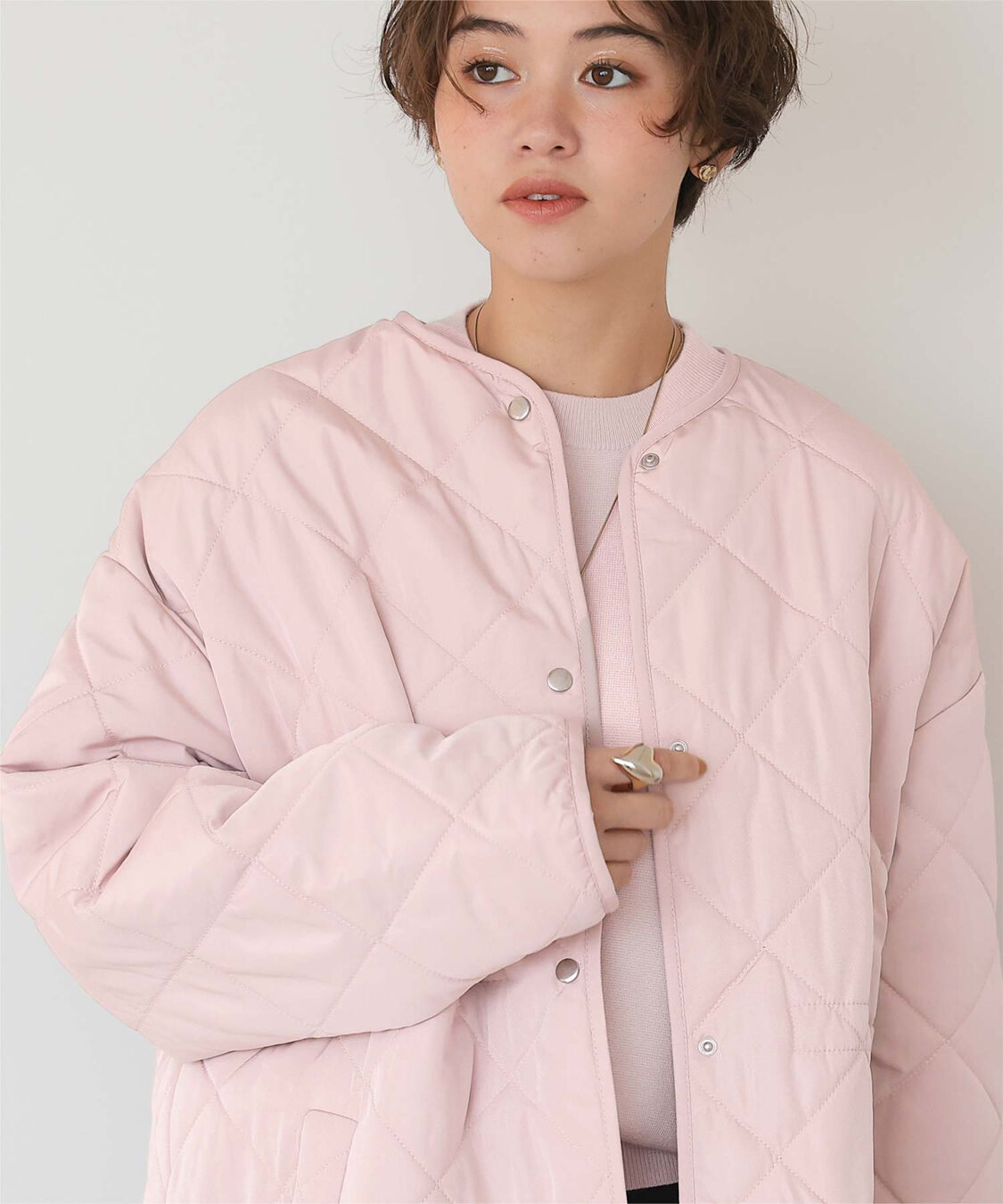 titivate「ウエストドローストリングキルティングジャケット」|ノーカラージャケット|