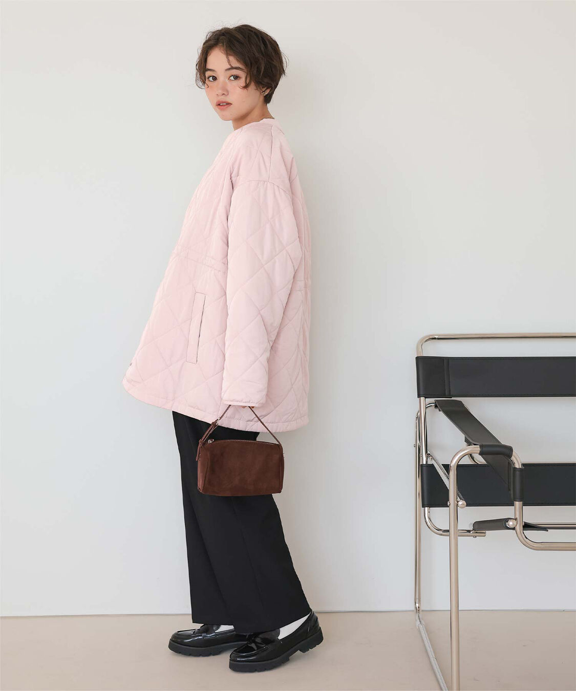 titivate「ウエストドローストリングキルティングジャケット」|ノーカラージャケット|