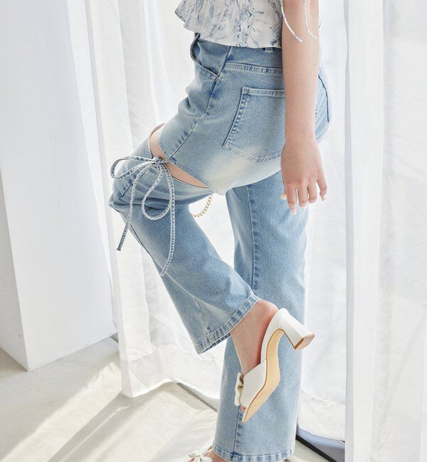  「サイドあき美脚ストレッチデニム」|その他|サックスブルー