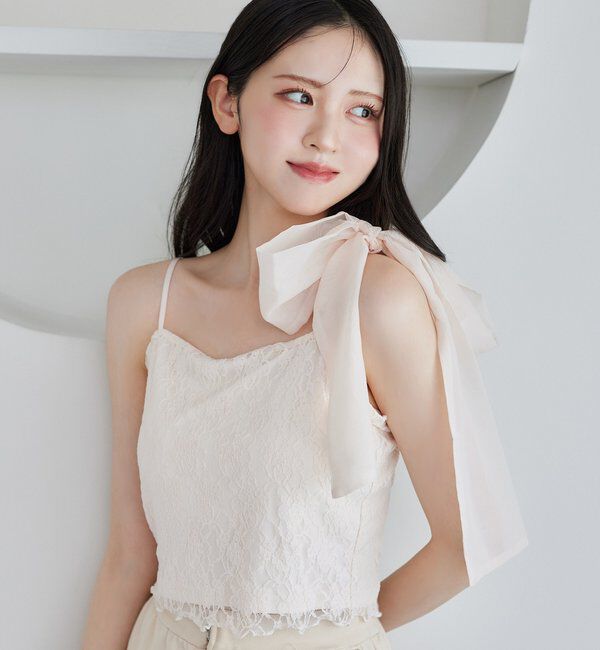  「肩リボンレースキャミ／リボン取り外し可」|プルオーバー|ピンク