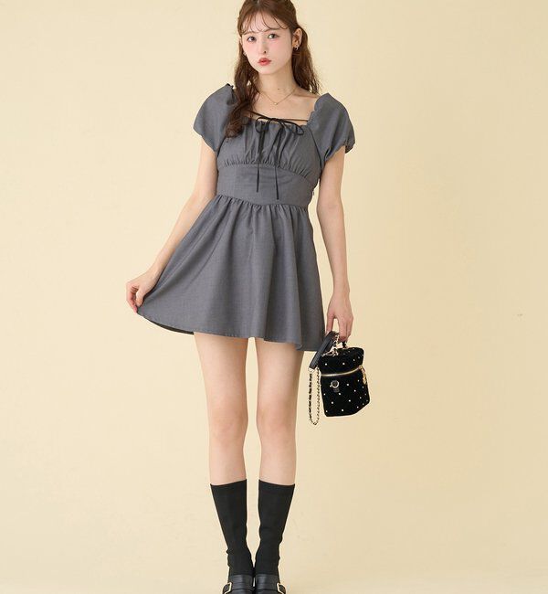  「ボリューム袖ミニワンピ」|ワンピース|