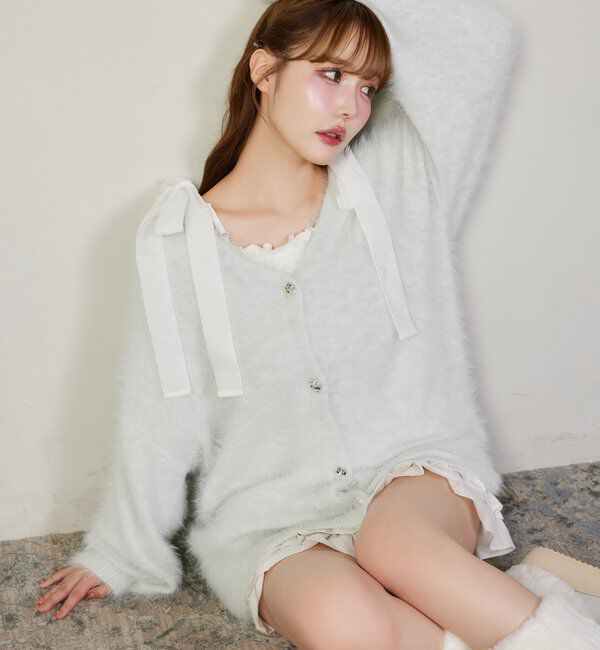  「長袖シャーリング肩リボントップス」|プルオーバー|