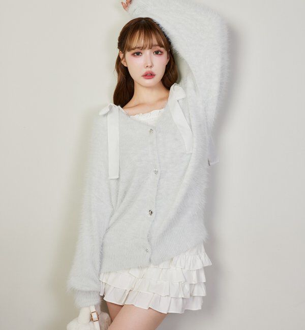  「長袖シャーリング肩リボントップス」|プルオーバー|