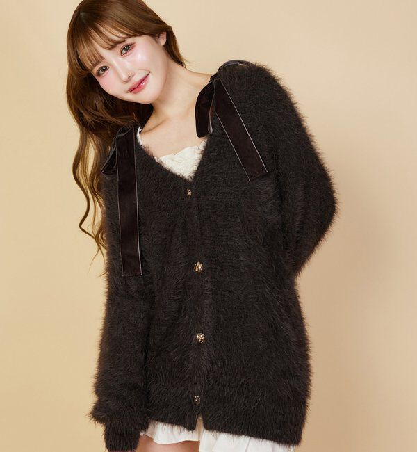  「長袖シャーリング肩リボントップス」|プルオーバー|